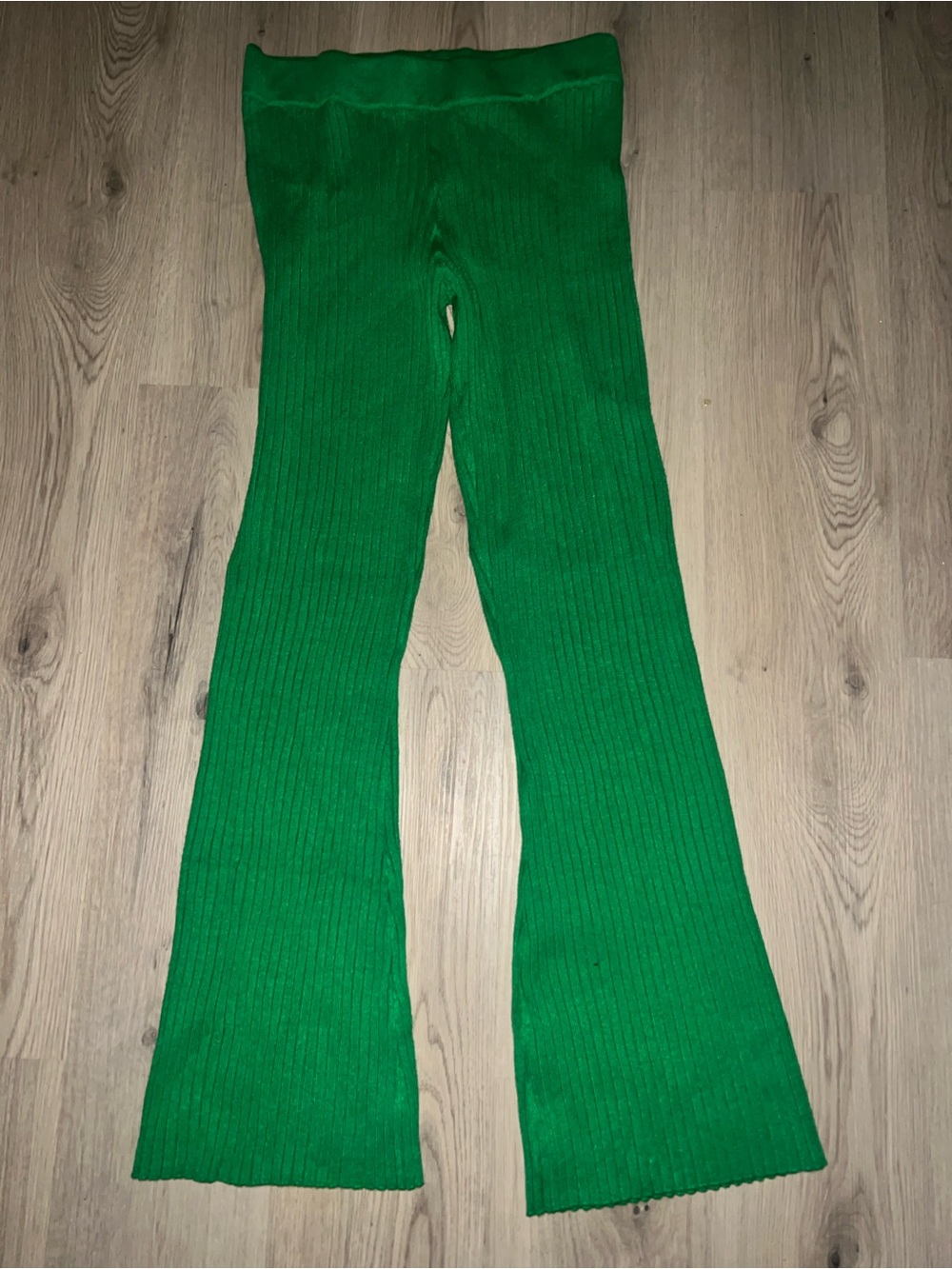 ASOS Green Ribbed Flare Pants Size 10 High Rise Knit Stretch